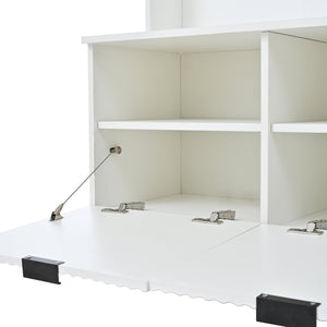 English Elm Two meters three cabinets and three storage clothes rack White Entryway Organizer with Hooks, Shelves, Cabinet W3871P368795