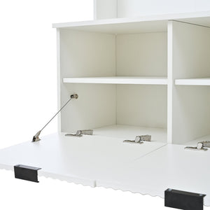 English Elm 49.6 Inch Farmhouse Hall Tree with Bench Shoe Cabinet Hooks and Open Shelving W3871S00001