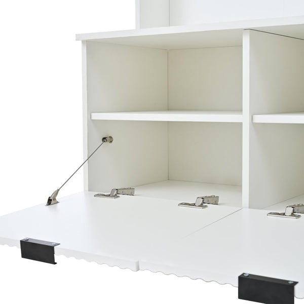 English Elm 49.6 Inch Farmhouse Hall Tree with Bench Shoe Cabinet Hooks and Open Shelving W3871S00001