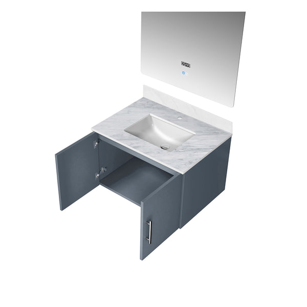 English Elm Dark Grey Bath Vanity With Carrara Marble Top & Led Mirror - Modern Design For Stylish Bathrooms B2731S00662