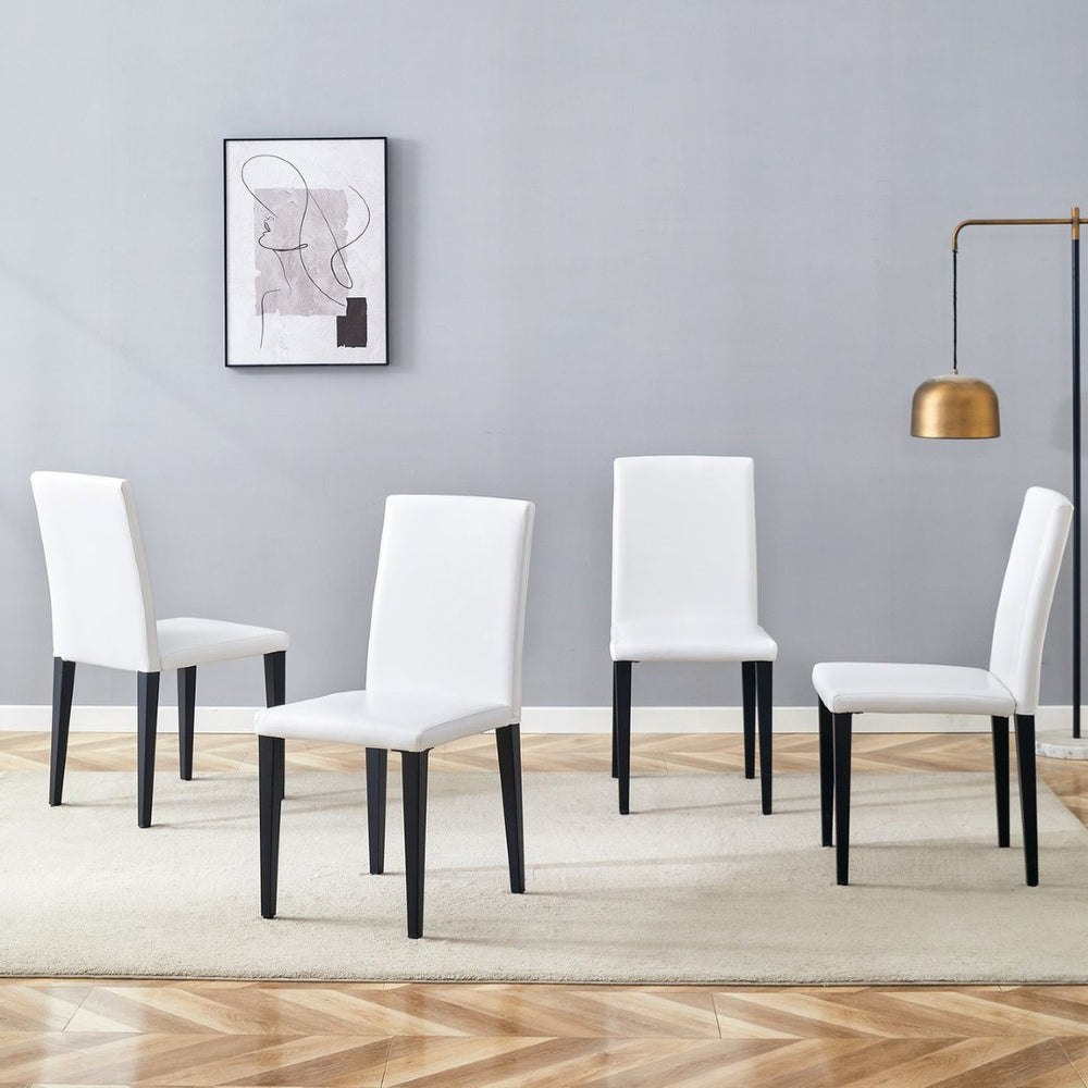 English Elm Set of 4 White Pu Leather Dining Chairs with Black Steel Legs for Modern Interiors W1151P263107