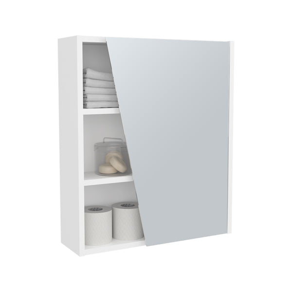 English Elm FM Pinedale Medicine Cabinet with Mirrored Door and Open Shelves, Wall-Mounted Scratch-Resistant Storage White 28.35 L x 22.05 W x 4.72 H B128P301385