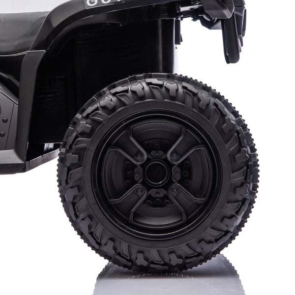 English Elm 24v Dual Motor Kids Atv Ride on with Led Lights Bluetooth Storage Racks Off Road Black W1578P390448