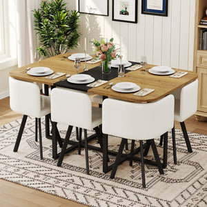 English Elm 7-piece Rectangular Dining Set Seats 6 with Faux Leather Chairs and Melamine Top Black,White,Wood W3875S00111