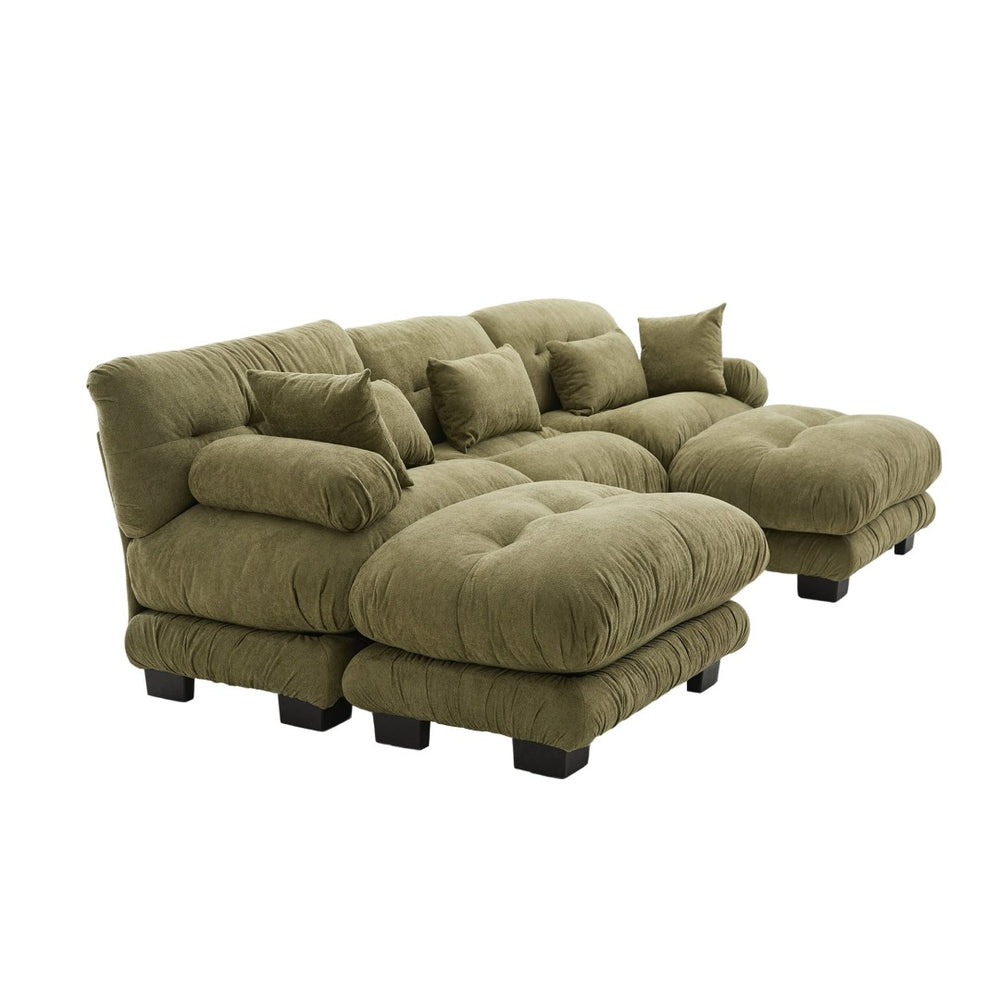 English Elm United We Win U-Shaped Cloud Couch In Pelletized Velvet With 2 Ottomans & Lumbar Pillows For Cozy Living W1568S00197-GIGA
