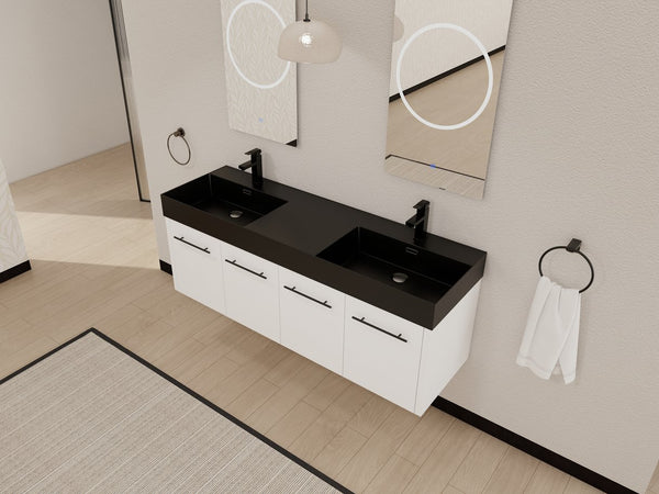 English Elm 60 Inch Wall-Mounted Bathroom Vanity With Double Black Resin Sink & Soft-Close Doors For Style W999S00253