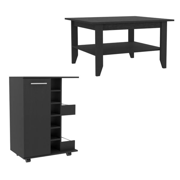 Set of Two Modern Black Wood Coffee Tables for Living Room Stylish Paired Display