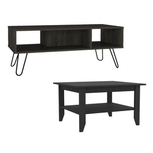 HomeRoots Set of Two Dual Shelf Wood Coffee Tables for Living Room Modern Storage Display 546333