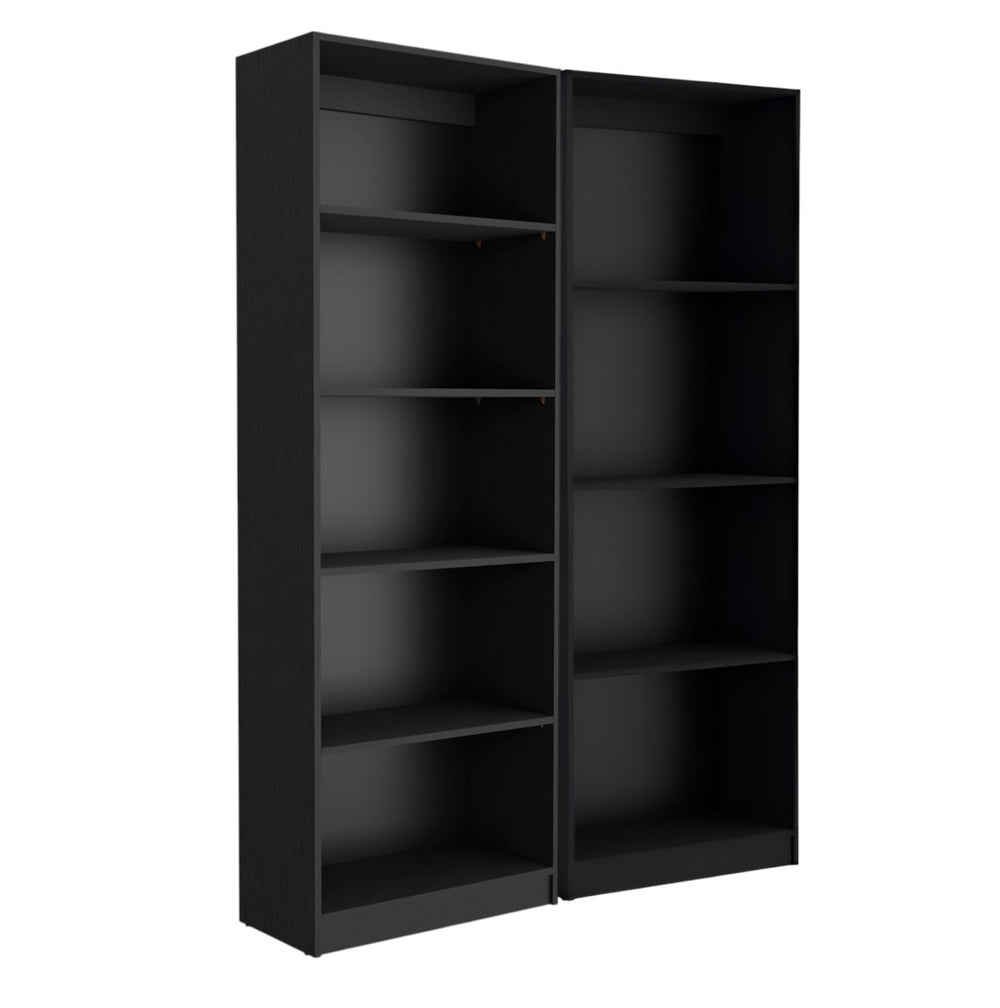 HomeRoots Set of Two Black Wood Multi-Tier Bookcases for Stylish Storage & Display in Any Room Décor 546334