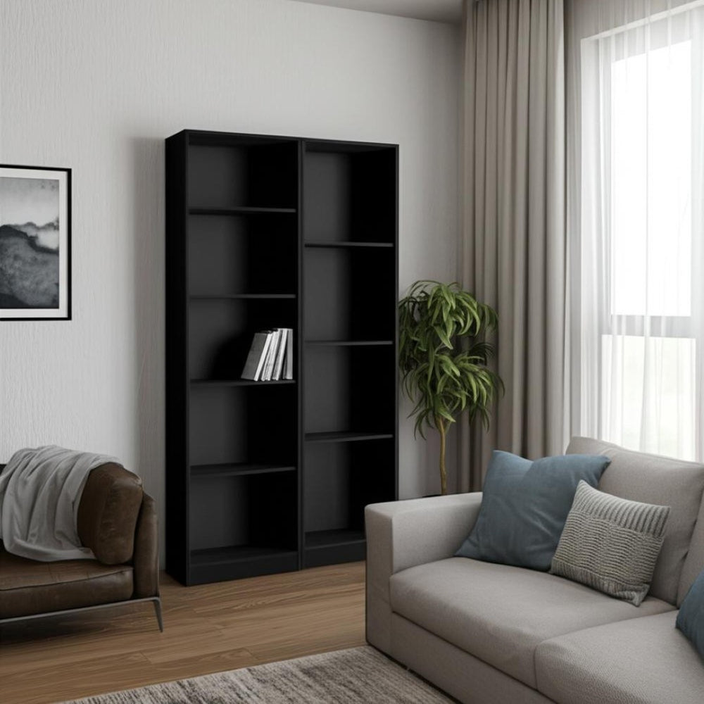 HomeRoots Set of Two Black Wood Multi-Tier Bookcases for Stylish Storage & Display in Any Room Décor 546334