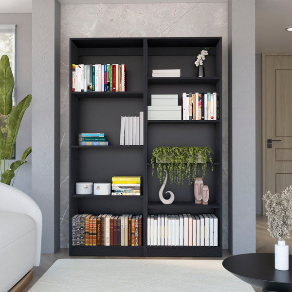 HomeRoots Set of Two Black Wood Multi-Tier Bookcases for Stylish Storage & Display in Any Room Décor 546334