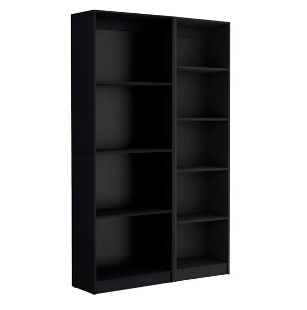 HomeRoots Set of Two Stylish Black Wood Multi-Tier Bookcases for Modern Home Organization and Display 546335