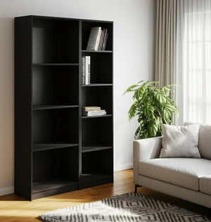HomeRoots Set of Two Stylish Black Wood Multi-Tier Bookcases for Modern Home Organization and Display 546335