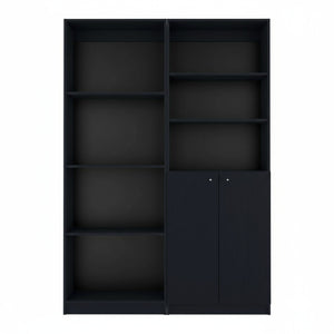 HomeRoots Set of Two 71" Black Five-Tier Bookcases with Doors - Stylish Storage for Home & Office Spaces 546336