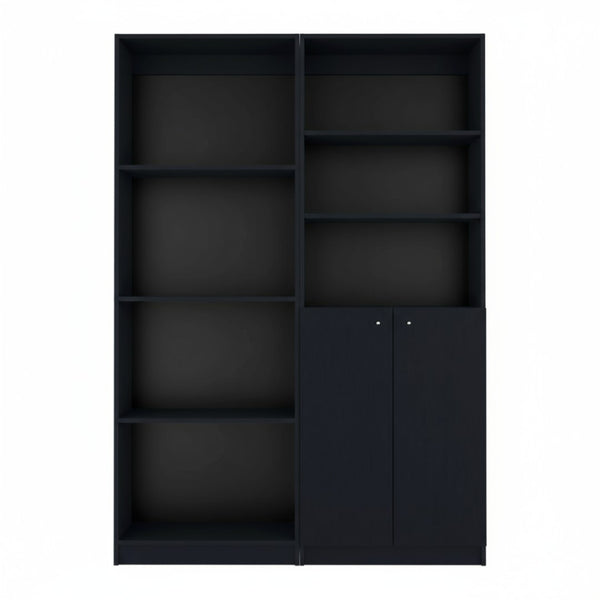 HomeRoots Set of Two 71" Black Five-Tier Bookcases with Doors - Stylish Storage for Home & Office Spaces 546336