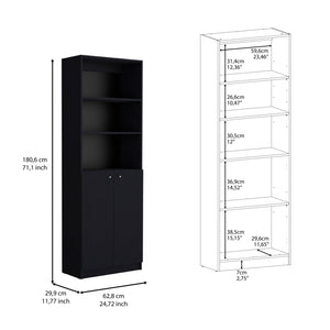 Homeroots Set Of Two 71" Black Bookcase With Two Doors   546336