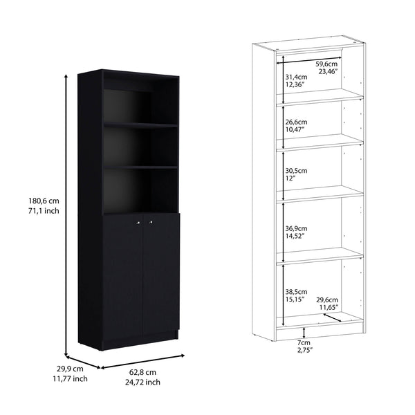 Homeroots Set Of Two 71" Black Bookcase With Two Doors   546336