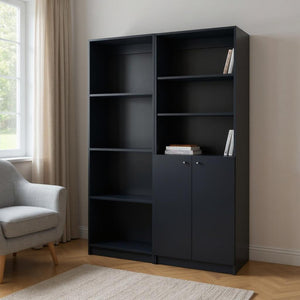 HomeRoots Set of Two 71" Black Five-Tier Bookcases with Doors - Stylish Storage for Home & Office Spaces 546336