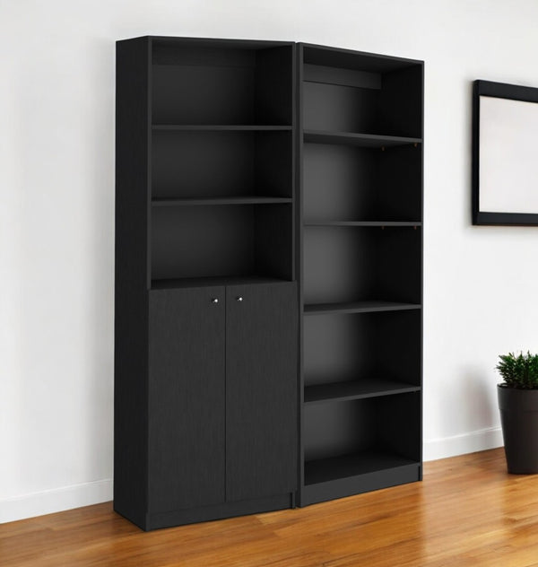 HomeRoots Set of Two 71" Black Five-Tier Bookcases – Stylish Space-Saving Storage for Every Room in Your Home 546338