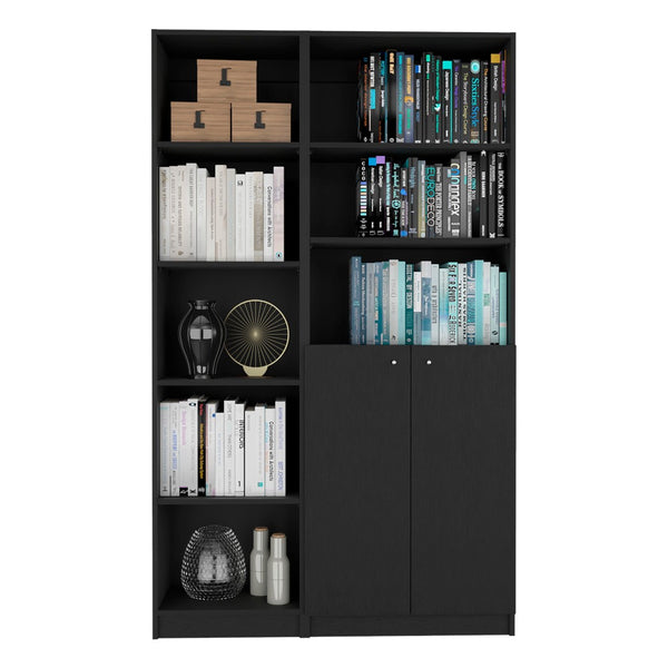 HomeRoots 71" Black Five-Tier Bookcase with Two Doors - Modern Storage Solution for Home & Office Elegance 546339
