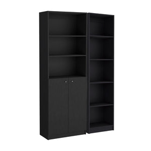 HomeRoots 71" Black Five-Tier Bookcase with Two Doors - Modern Storage Solution for Home & Office Elegance 546339
