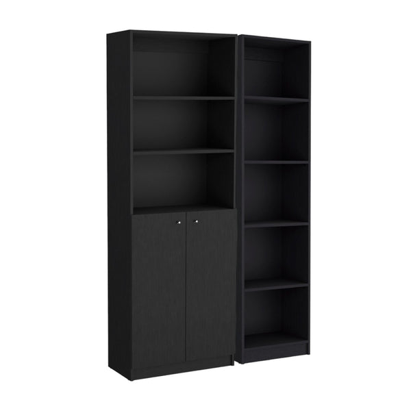HomeRoots 71" Black Five-Tier Bookcase with Two Doors - Modern Storage Solution for Home & Office Elegance 546339