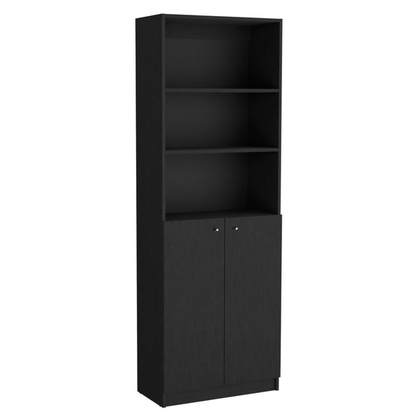 HomeRoots 71" Black Five-Tier Bookcase with Two Doors - Modern Storage Solution for Home & Office Elegance 546339