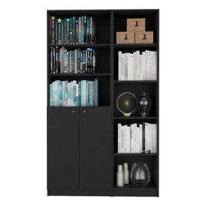 HomeRoots 71" Black Five-Tier Bookcase with Two Doors - Modern Storage Solution for Home & Office Elegance 546339