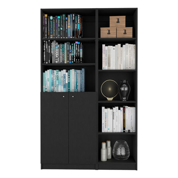 HomeRoots 71" Black Five-Tier Bookcase with Two Doors - Modern Storage Solution for Home & Office Elegance 546339