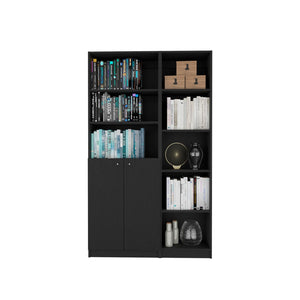 HomeRoots 71" Black Five-Tier Bookcase with Two Doors - Modern Storage Solution for Home & Office Elegance 546339