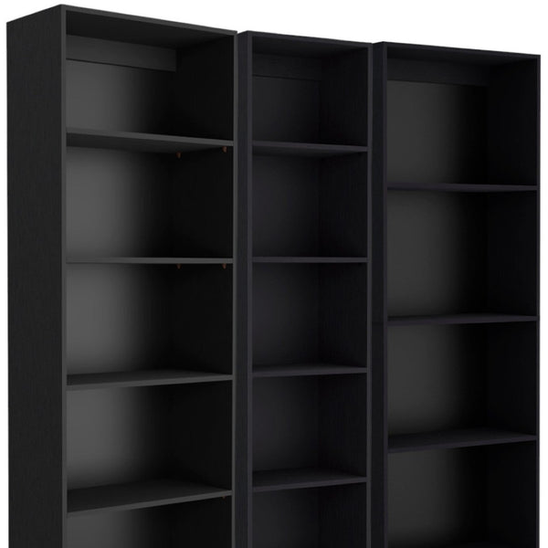 HomeRoots Set of Three Black Five-Tier Bookcase - Stylish, Space-Saving Storage for Books & Décor in Any Room 546340