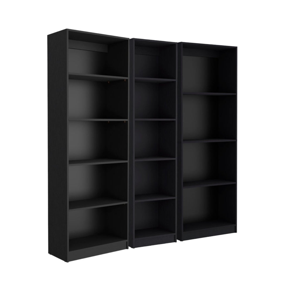HomeRoots Set of Three Black Five-Tier Bookcase - Stylish, Space-Saving Storage for Books & Décor in Any Room 546340