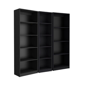 HomeRoots Set of Three Black Five-Tier Bookcase - Stylish, Space-Saving Storage for Books & Décor in Any Room 546340