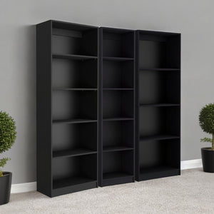 HomeRoots Set of Three Black Five-Tier Bookcase - Stylish, Space-Saving Storage for Books & Décor in Any Room 546340