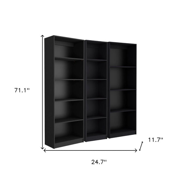 HomeRoots Set of Three Black Five-Tier Bookcase - Stylish, Space-Saving Storage for Books & Décor in Any Room 546340