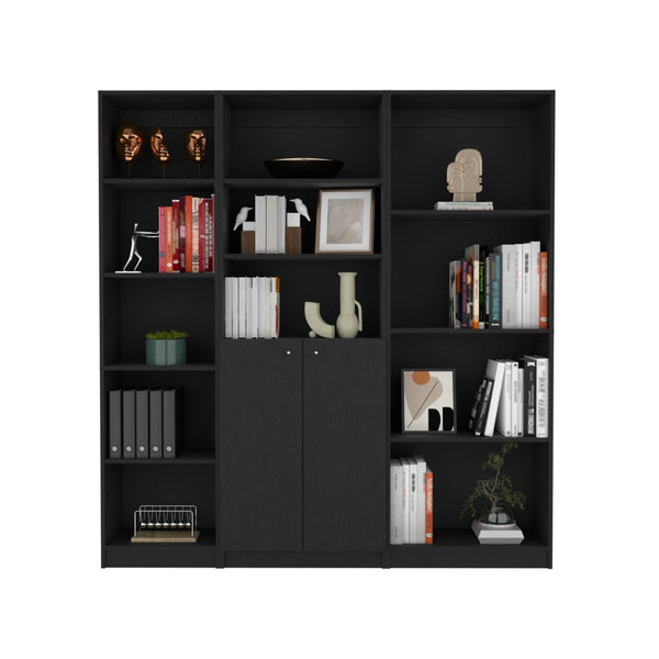 HomeRoots 71" Black Five-Tier Bookcase with Two Doors - Stylish Storage Solution for Modern & Classic Interiors 546341