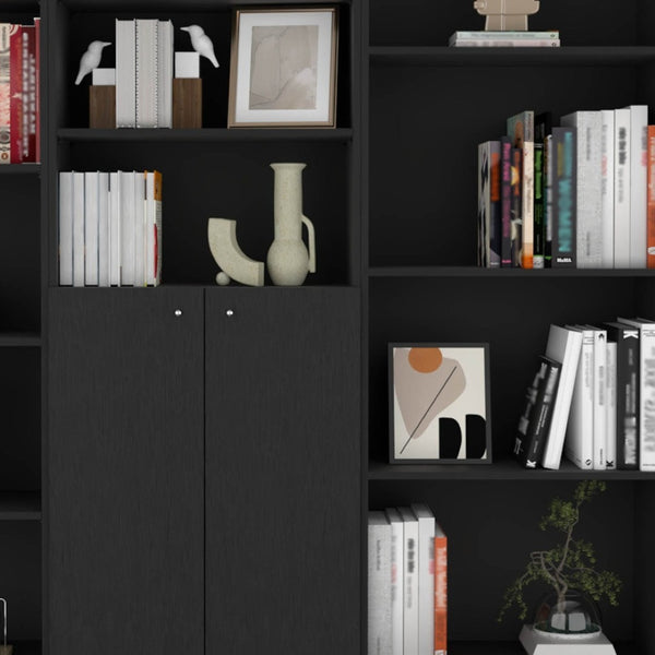 HomeRoots 71" Black Five-Tier Bookcase with Two Doors - Stylish Storage Solution for Modern & Classic Interiors 546341