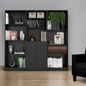 HomeRoots 71" Black Five-Tier Bookcase with Concealed Storage Doors for Stylish Organization & Display Solutions 546342