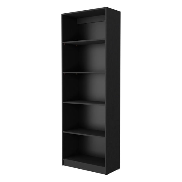 HomeRoots 71" Black Five-Tier Bookcase with Concealed Storage Doors for Stylish Organization & Display Solutions 546342