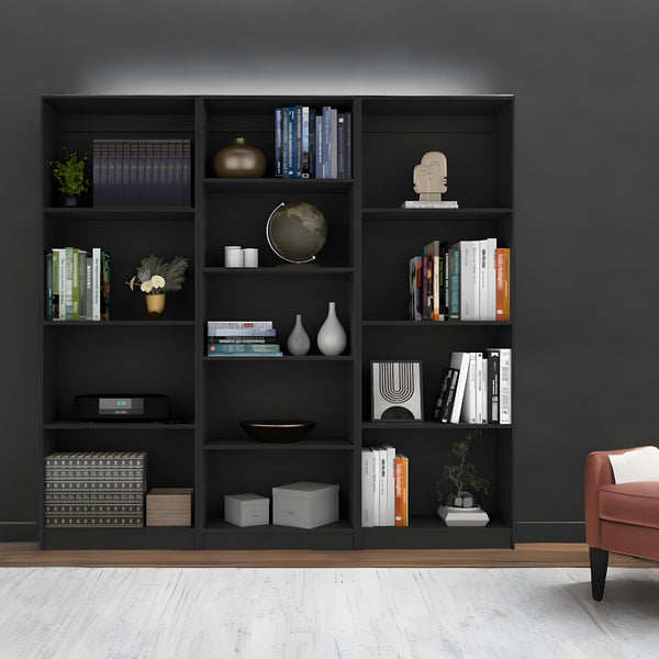HomeRoots 71" Black Five Tier Bookcase - Elegant Space-Saving Shelf for Modern Living Room & Office Storage 546343