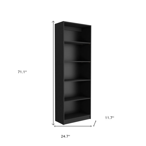 HomeRoots 71" Black Five Tier Bookcase - Elegant Space-Saving Shelf for Modern Living Room & Office Storage 546343