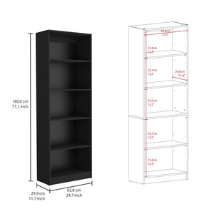 HomeRoots 71" Black Five Tier Bookcase - Elegant Space-Saving Shelf for Modern Living Room & Office Storage 546343