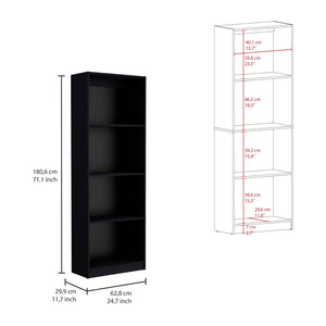 HomeRoots 71" Black Five Tier Bookcase - Elegant Space-Saving Shelf for Modern Living Room & Office Storage 546343