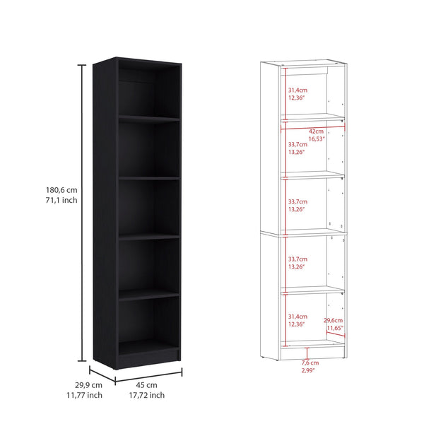 Homeroots 71" Black Five Tier Bookcase   546344