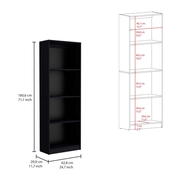 HomeRoots 71" Black Five-Tier Bookcase with Doors - Stylish Vertical Storage for Compact Spaces & Home Decor 546345