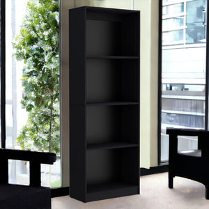 HomeRoots 71" Black Five-Tier Bookcase with Doors - Stylish Vertical Storage for Compact Spaces & Home Decor 546345