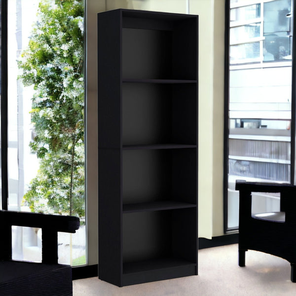 HomeRoots 71" Black Five-Tier Bookcase with Doors - Stylish Vertical Storage for Compact Spaces & Home Decor 546345