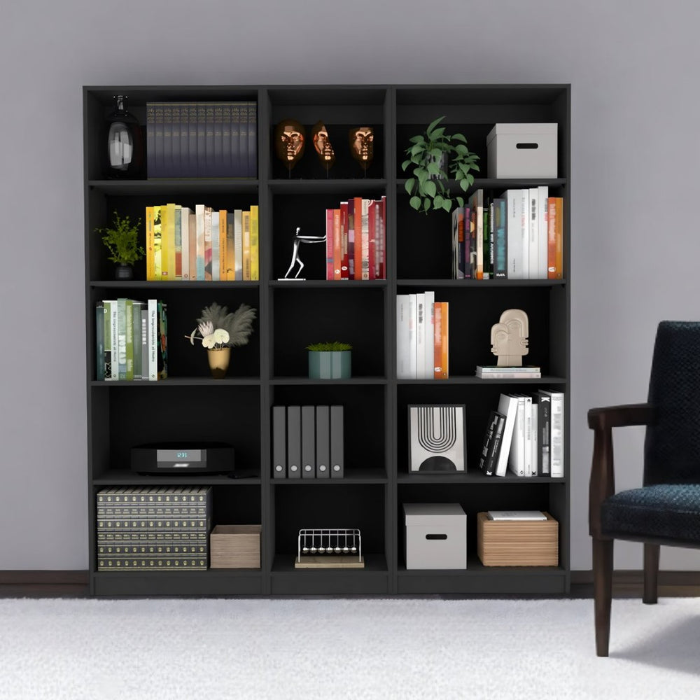 HomeRoots 71" Black Five-Tier Bookcase - Stylish Vertical Storage for Modern Décor, Perfect for Any Room 546346