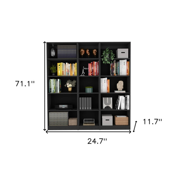 HomeRoots 71" Black Five-Tier Bookcase - Stylish Vertical Storage for Modern Décor, Perfect for Any Room 546346