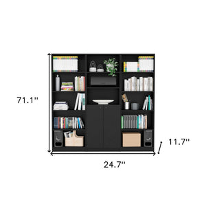 HomeRoots 71" Black Five-Tier Bookcase – Stylish Slim Design with Two Doors for Modern Storage in Any Space 546347